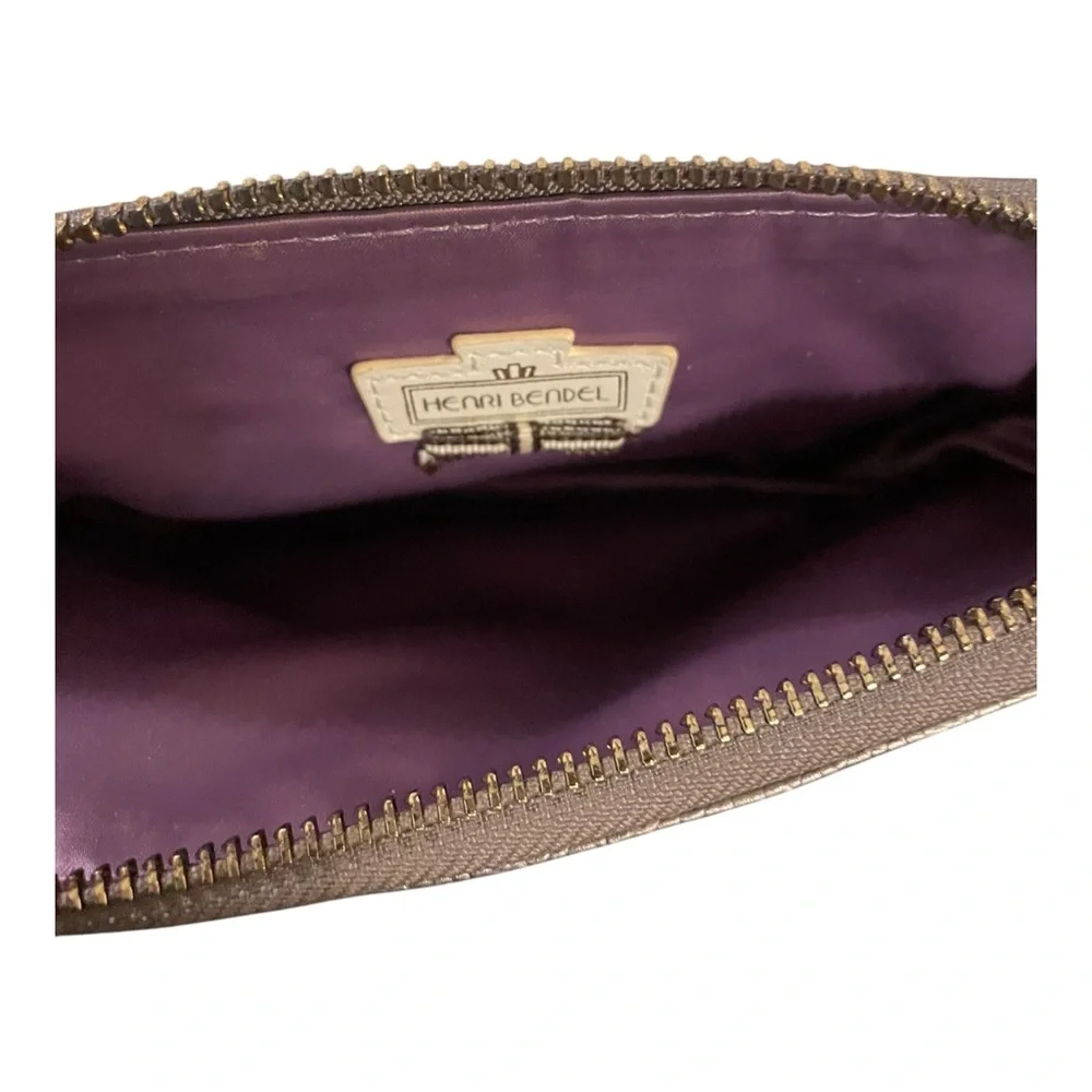 Henri Bendel Bronze and White Wristlet with Gold Chain Strap
